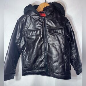 5T Boys Brown Biker Jacket with Hoodie Faux Leather Boys Jacket, Boys Rain Coat,